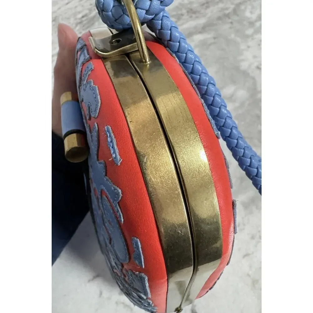 Tory Burch Blue Red Leather Dome Clutch Mini Handbag - Picture 13 of 13